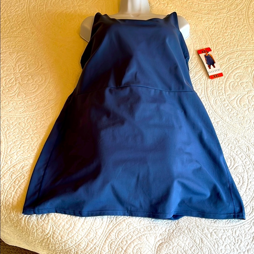 NWT Elle Sport Tank Dress Sleeveless Women’s XXL Blue Active Swim Stretchy Beach - Picture 4 of 17